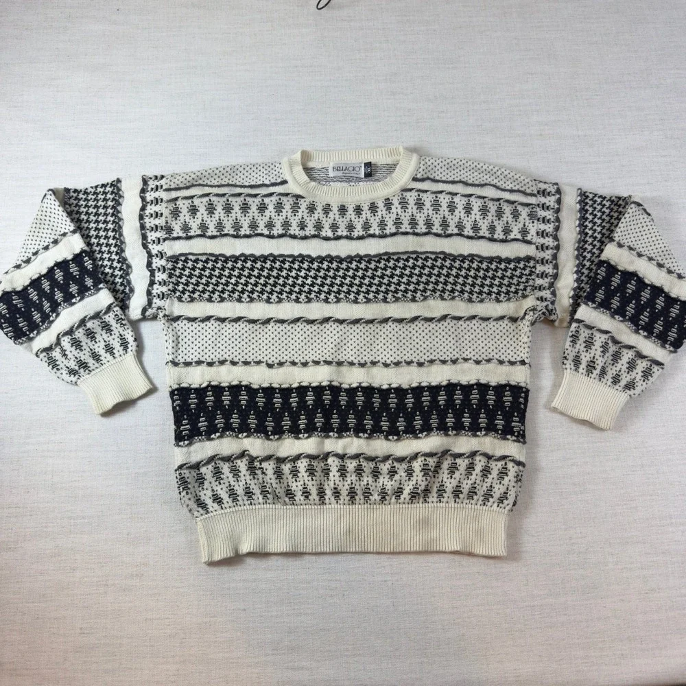 Bellagio Mens XL Cotton Knit Sweater Multi Pattern Geometric Houndstooth Italy